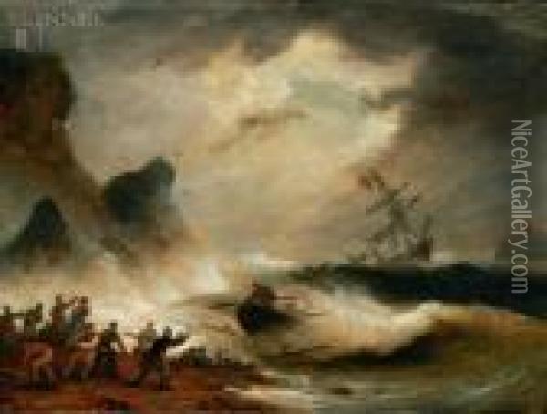 The Wreck Of The Brig Warren Of Whitehaven... Oil Painting - Thomas Luny