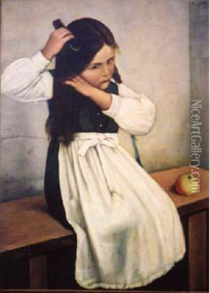 Fillette Se Coiffant (1908) Oil Painting - Marcin Gottlieb