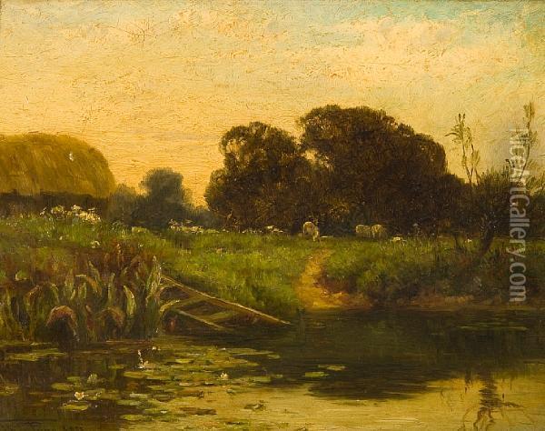 River Landscape Oil Painting - Thomas Pyne