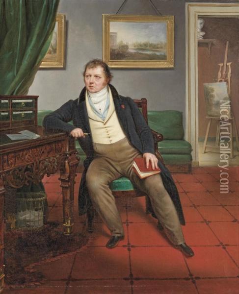 Self-portrait, Full Length, Seated In An Interior Oil Painting - Alexandre-Franois-Louis Comte De Girardin