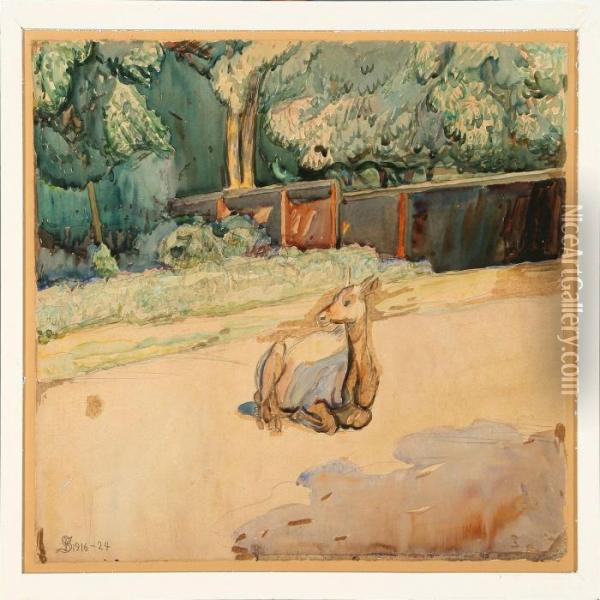 A Deer In A Zoo Oil Painting - Fritz Syberg