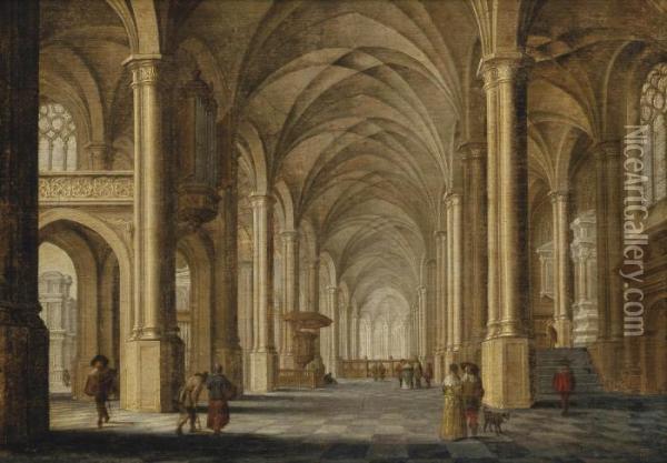 A Church Interior With Elegant Figures Oil Painting - Pieter Ii Neefs