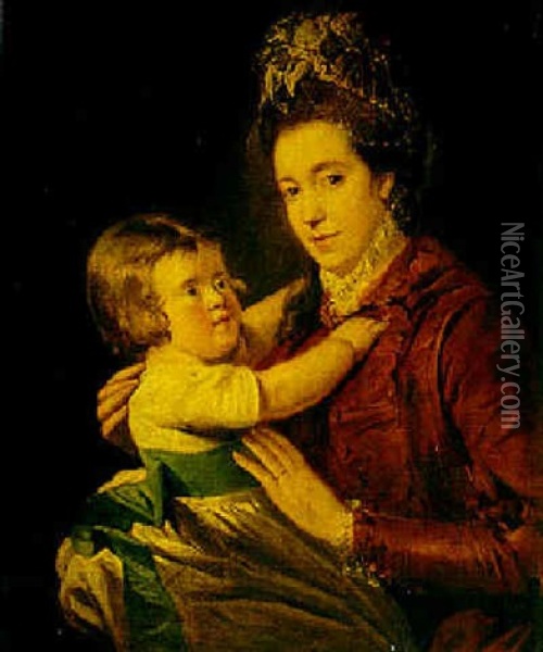 Portrait Of Mrs. Moutray With Her Child Oil Painting - Thomas Beach
