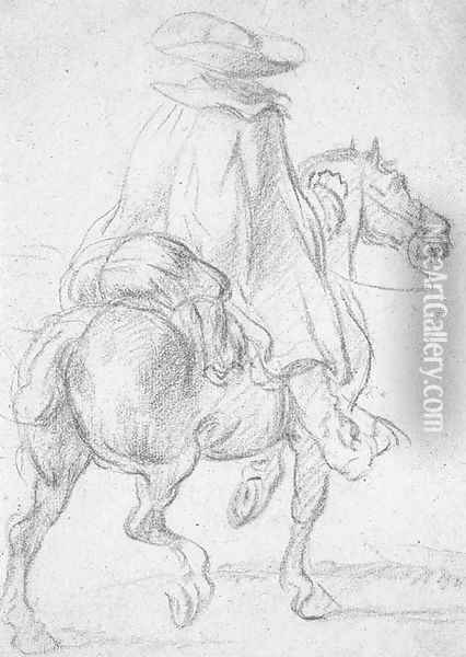 A man on a horse seen from behind Oil Painting - Esaias Van De Velde