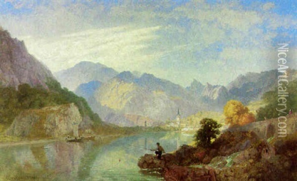 A Pick-nick On The Lago D'arta, With The Town Of Amegna Oil Painting - James Baker Pyne