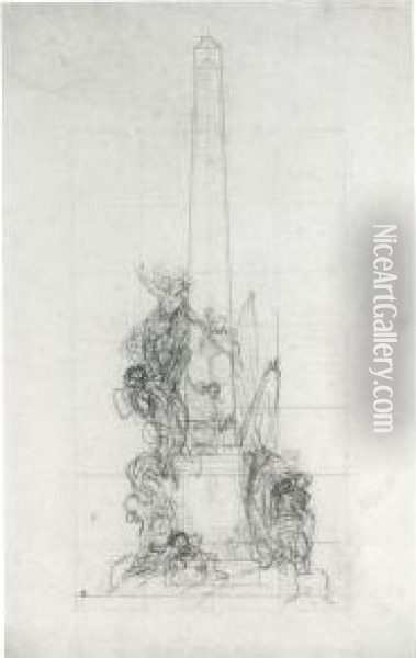 A Group Of Seven Drawings: A, B,
 C: Designs For A Monumentalobelisk And D, E, F, G: Four Studies For 
Book Illustrations Oil Painting - Charles-Nicolas I Cochin