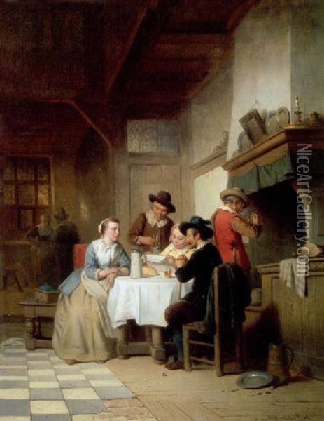 In The Tavern Oil Painting - Adrien Ferdinand de Braekeleer