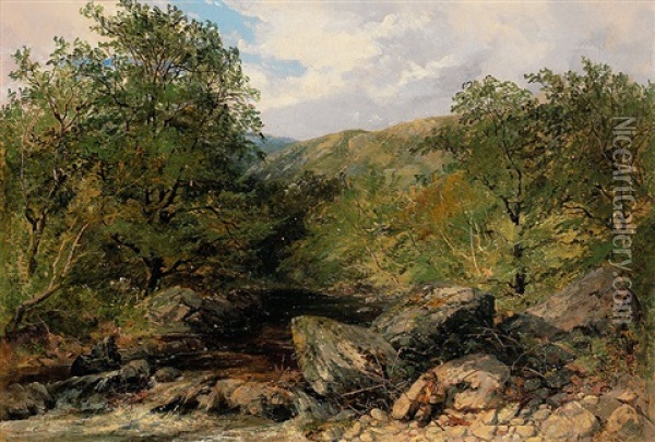 Angler Am Bach In Sommerlicher Landschaft Oil Painting - Carl Wilhelm Mueller