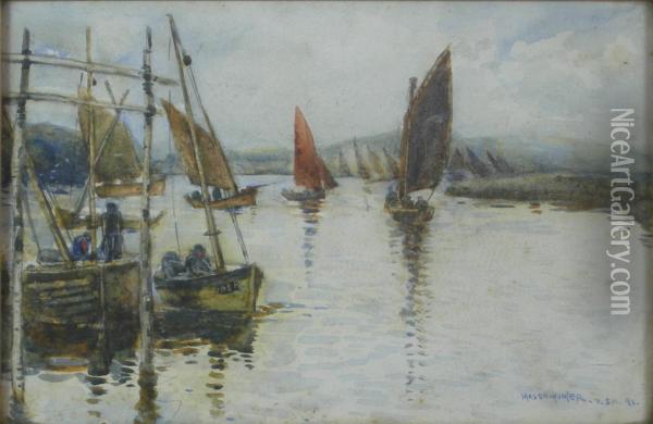 Fishing Boats In Harbour Oil Painting - Mason Hunter
