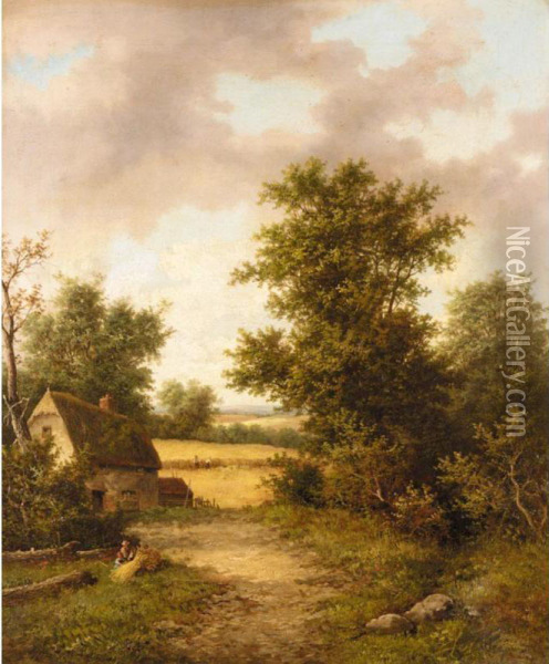 Stream Near Elham, Kent; Field Near Sevenoaks, Kent Oil Painting - William Lara