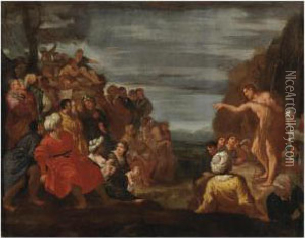 La Predica Del Battista Oil Painting - Lorenzo Pasinelli