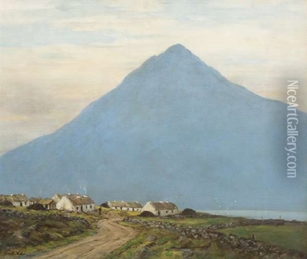 Cottages Below Errigal, Co. Donegal Oil Painting - John Crampton Walker
