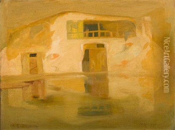 House By The Sea Oil Painting - Mihalis Economou
