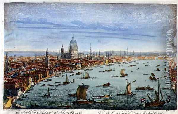 The South West Prospect of London, from Somerset Gardens to the Tower (1) Oil Painting - Thomas Bowles