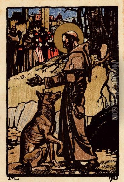 Franz Von Assisi Mit Dem Wolf Von Gubbio Oil Painting - Maximilian Liebenwein