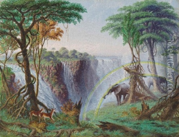 The Mosi-o-a-tunya (smoke Resounding) Or Victoria Falls Of The Zambesi River, Latitude 17.55.4 South Oil Painting - John Thomas Baines