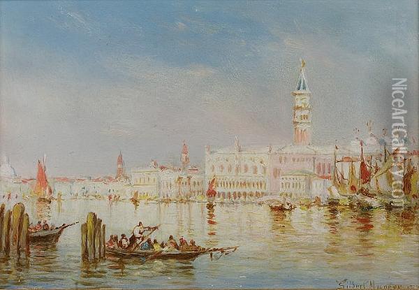 The Bacino San Marco, Venice; San Giorgio Maggiore, Venice, A Pair Oil Painting - Gilbert Davis Munger