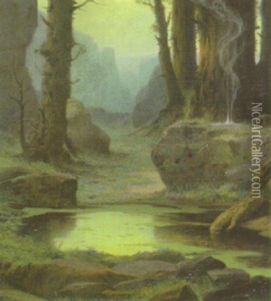 Waldlichting Bei Abenddammerung Oil Painting - Karel Rasek
