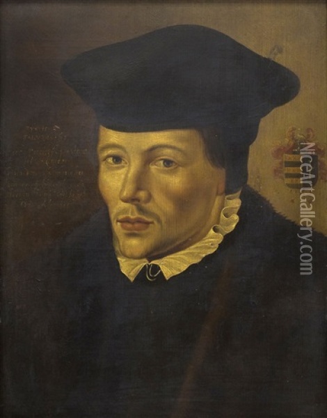 Retrato Del Pastor Eylard Dircksz Van Waterland (1530-1573) Con Su Escudo De Armas Oil Painting - Jan Van Scorel