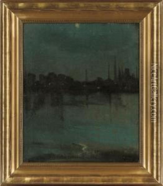 The Thames By Moonlight Oil Painting - Theodore Casimir Roussel
