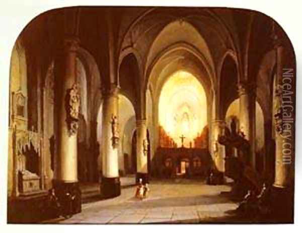 Interior Of A Church Oil Painting - Pierre-Henri-Theodore Tetar van Elven