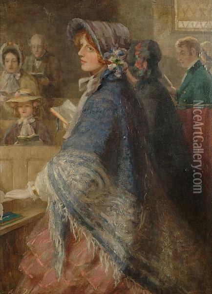The Lady In The Blue Shawl Oil Painting - Arthur Percy Dixon