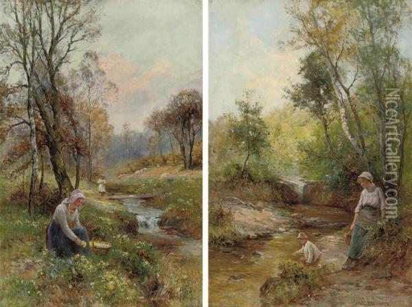 Flower Pickers; And The Young Fisherman Oil Painting - Ernst Walbourn