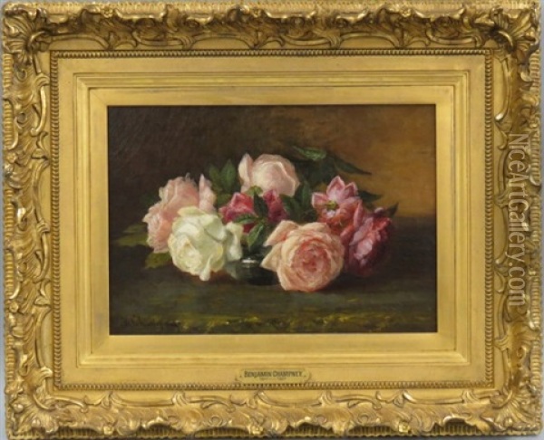 Still-life, Roses In Low Bowl Oil Painting - Benjamin Champney