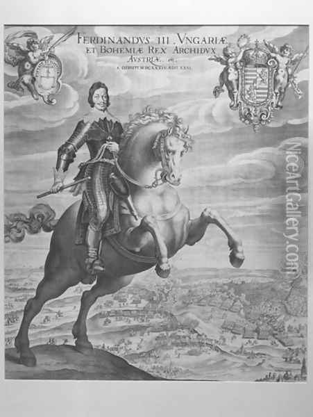 Portrait of Ferdinand III, Holy Roman Emperor, on horseback during the Battle of Noerdlingen, 6th September 1634, 1634 Oil Painting - Aegidius Sadeler or Saedeler