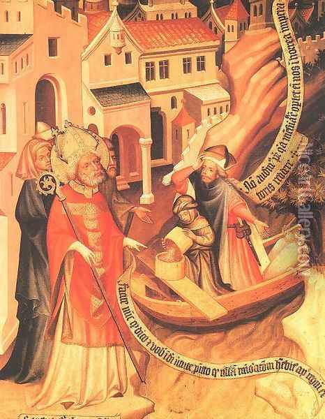 Wheat Miracle of St Nicholas of Myra 1427 Oil Painting - Tamas Kolozsvari