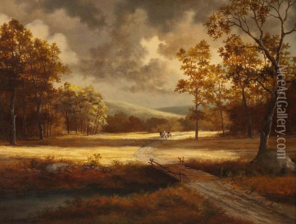 Kutschfahrt In Herbstlicher Landschaft Oil Painting - Jean Charles Delamare