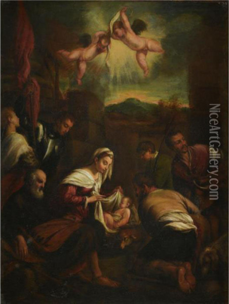 Nativity Oil Painting - Jacopo Bassano (Jacopo da Ponte)
