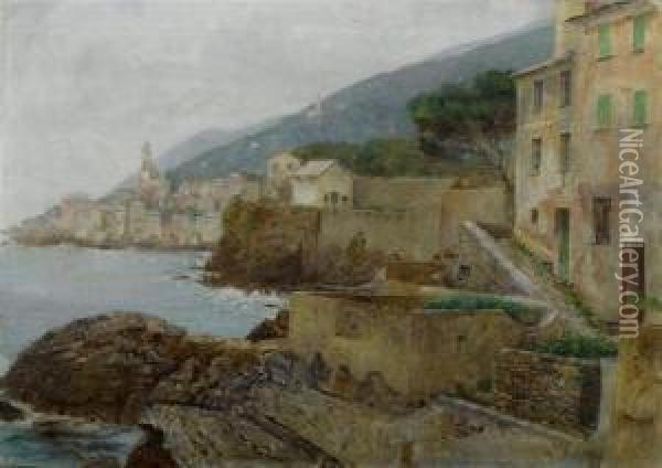Small Italian Coastal Town Oil Painting - Richard Lipps