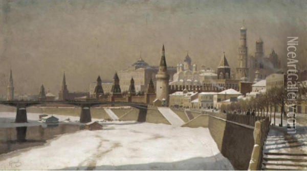 View Of The Kremlin Oil Painting - Germashev Mikhail