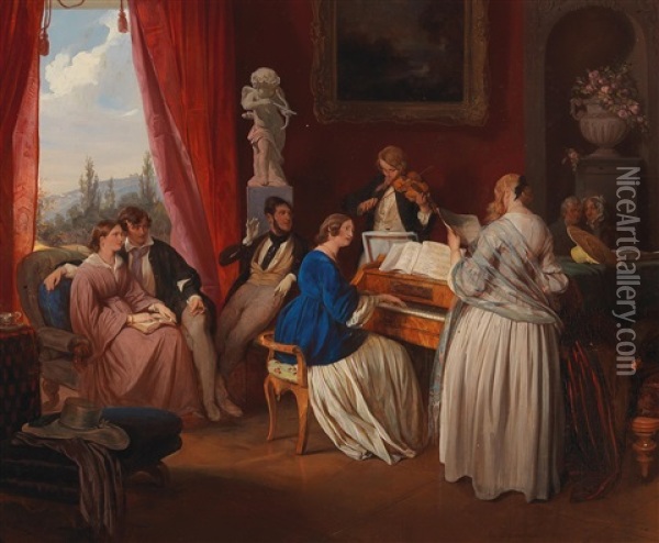 The Family Concert Oil Painting - Josef Danhauser