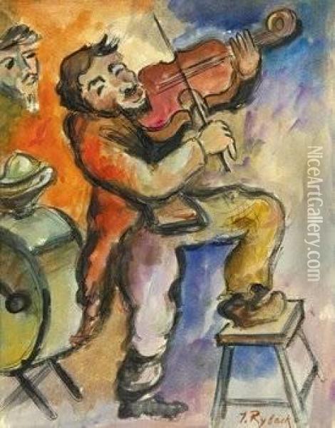 Rybak The Fiddler Oil Painting - Issachar ber Ryback
