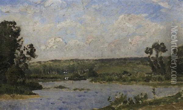 Paysage A La Riviere Oil Painting - Hippolyte Camille Delpy