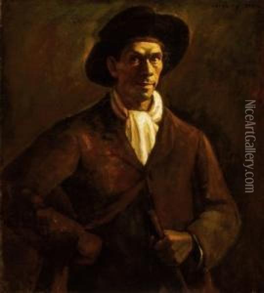 Self -portrait In Hat (in The Light Of Fire) Oil Painting - Dezso Czigany