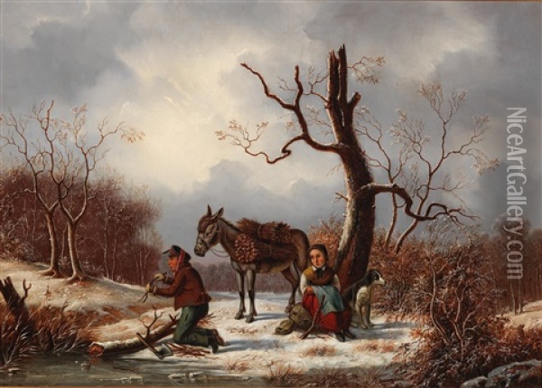 Reisigsammler Im Winter Oil Painting - Jacob Munk