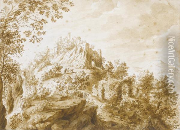 Roman Landscape Capriccio Oil Painting - Johannes Colaert