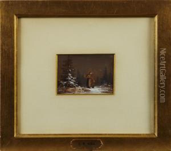 Vinterlandskap Med Figurer Oil Painting - Josef Magnus Stack