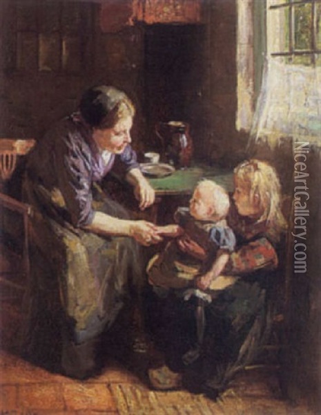 Interior With Mother And Child Oil Painting - Hendrik Maarten Krabbe