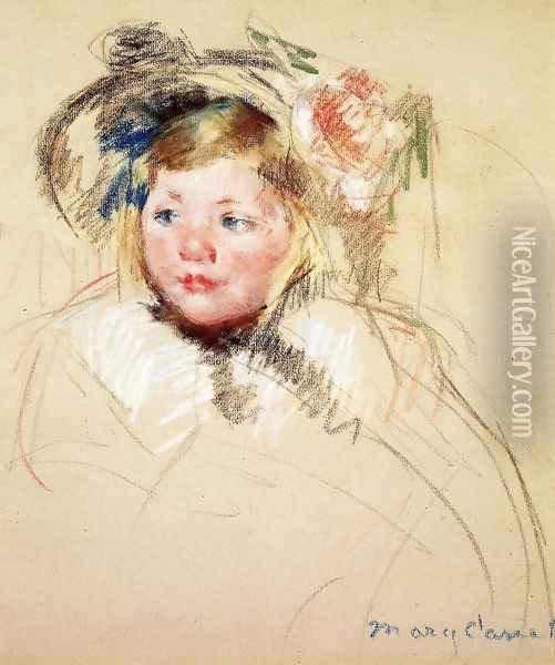 Head Of Sara In A Bonnet Looking Left Oil Painting - Mary Cassatt