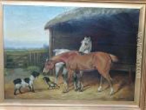 A Farmyard Encounter Oil Painting - Colin Graeme Roe