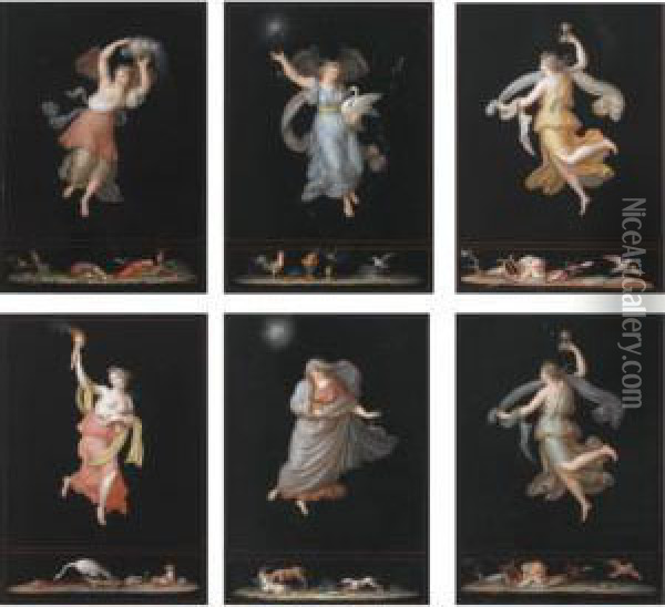 A Group Of Six Allegorical Female Figures:
 Five Hours Of The Night;
 One Hour Of The Day Oil Painting - Michaelangelo Maestri