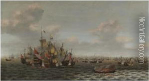 The Battle Of The Downs Oil Painting - Pieter Cornelisz. van SLINGELANDT