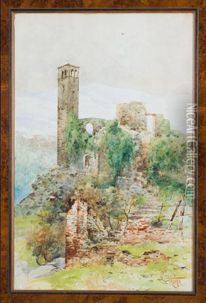 Paesaggio Con Torre E Rovine Oil Painting - Onorato Carlandi