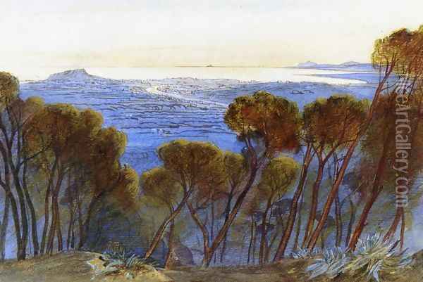 A Distant View of Nice from the Hills Oil Painting - Edward Lear