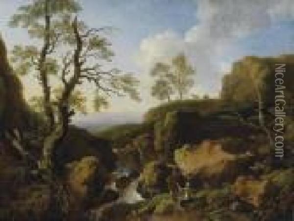 Paesaggio Con Cascata E Figure Oil Painting - Christian Wilhelm Ernst Dietrich