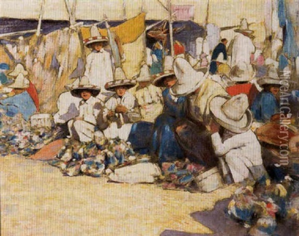 A Mexican Market Oil Painting - Mortimer Luddington Menpes